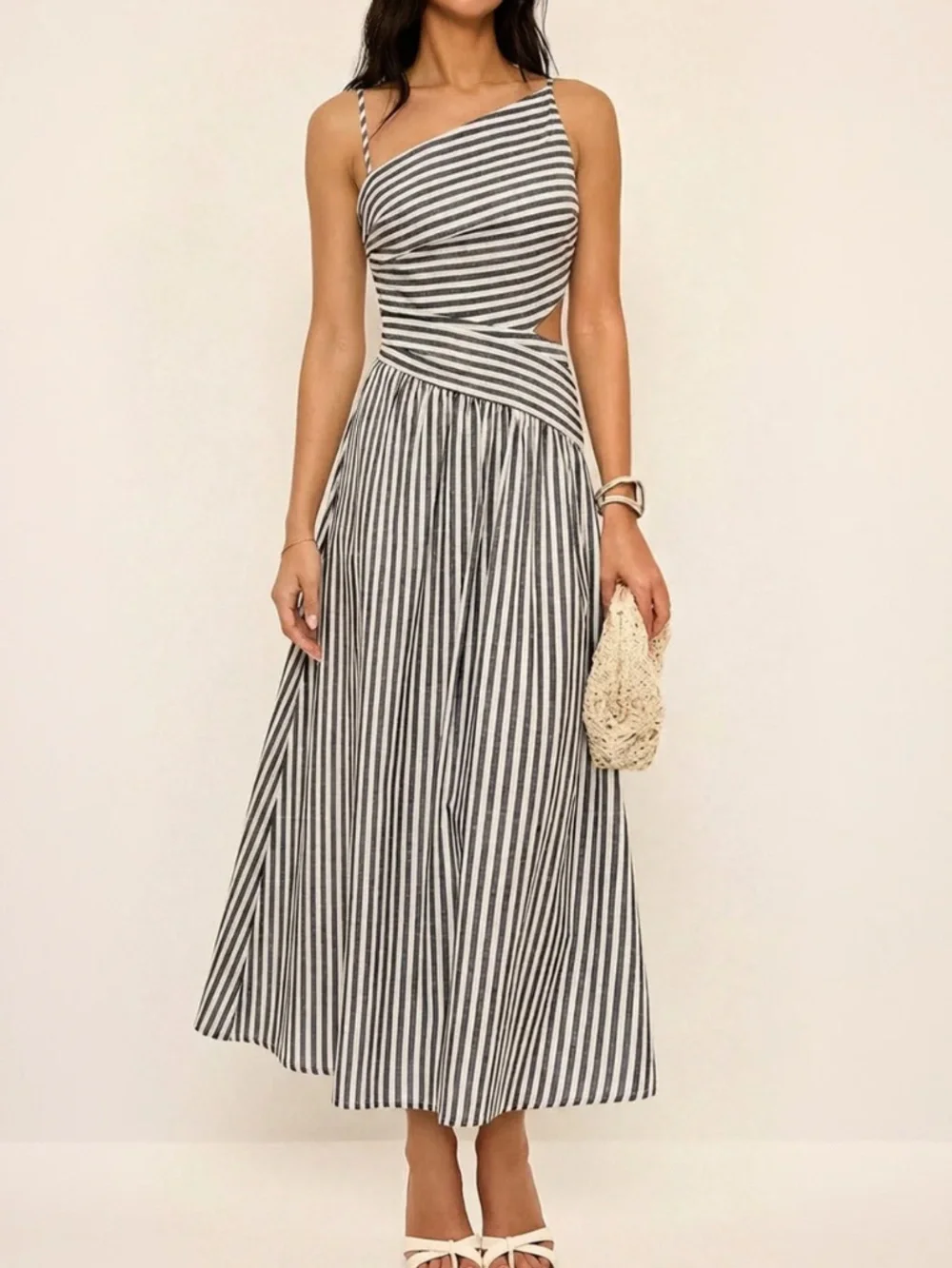 NWT Striped Cut-Out Asymmetric Cami Maxi Dress - SMALL - Picture 1 of 1
